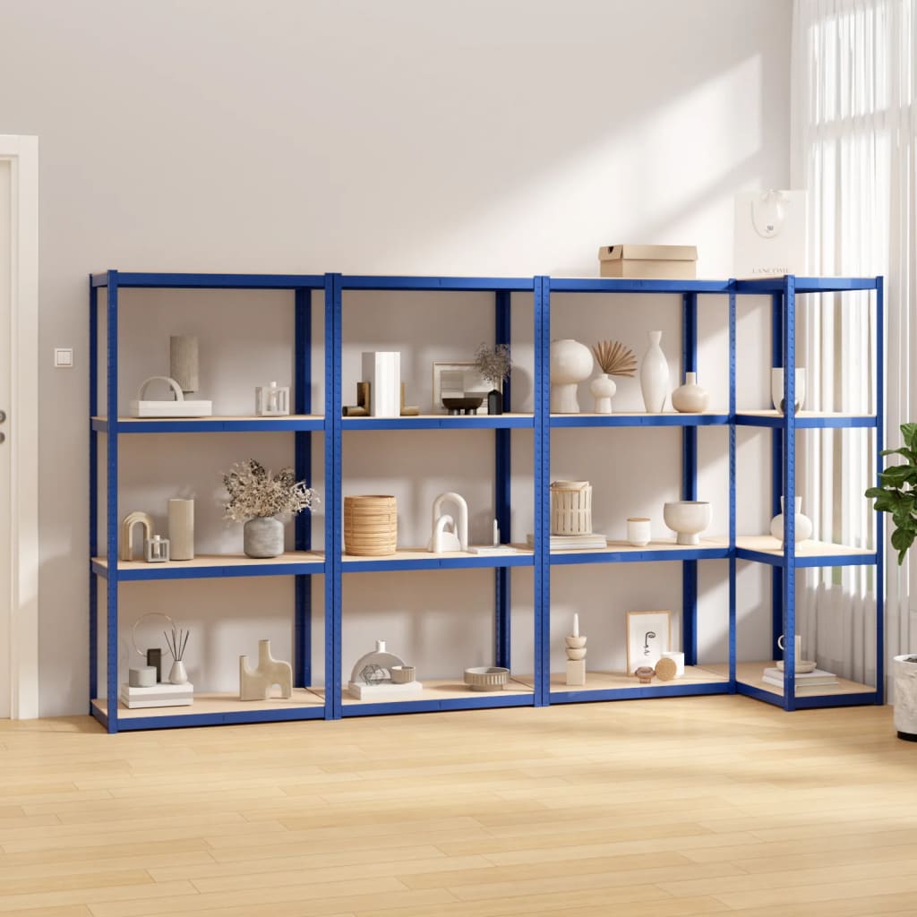 VidaXL Lagerregal 4-lagig 4 Stk. Stahl verarbeitetes Holz blau