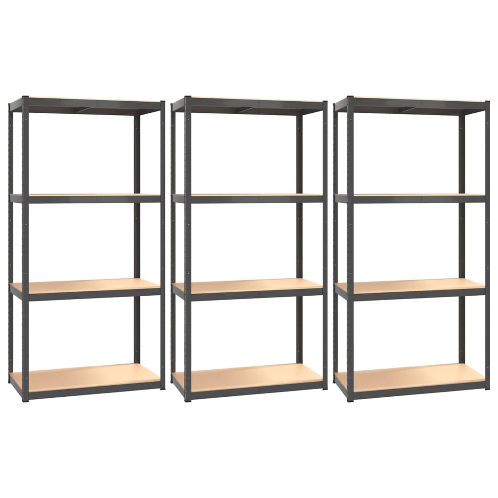 VidaXL Lagerregal 4-lagig 3 Stk. Stahl verarbeitetes Holz anthrazitfarben