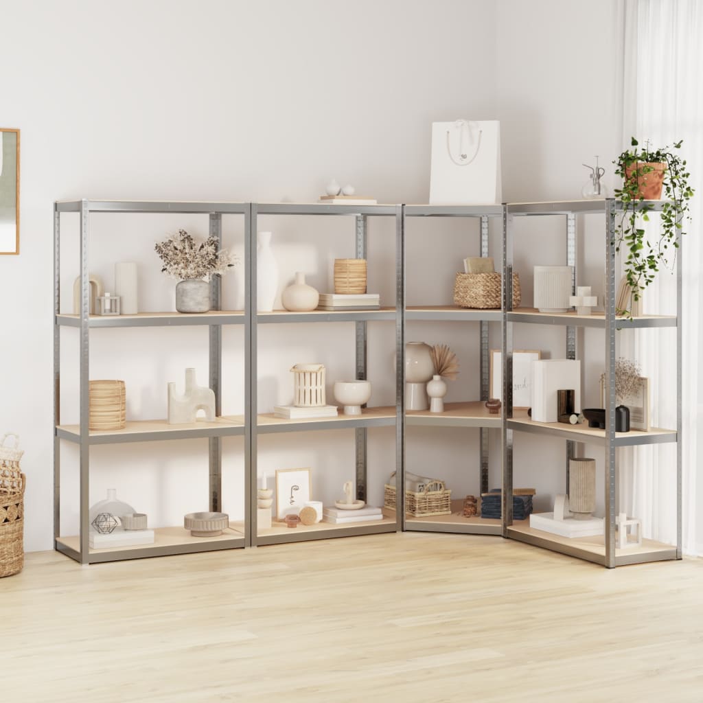 VidaXL Lagerregal 4 Ebenen 4 Stück Stahl verarbeitetes Holz silberfarben