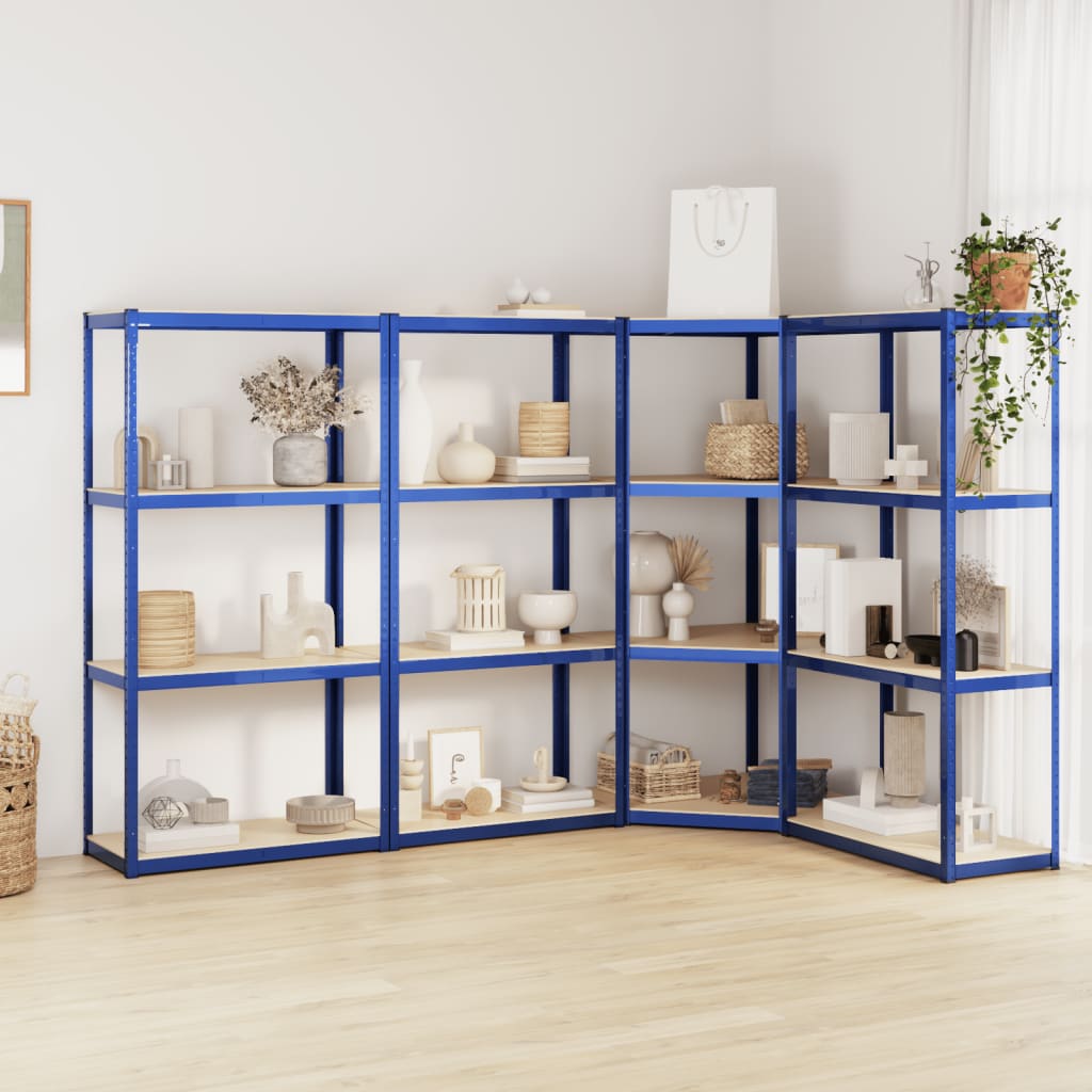 VidaXL Lagerregal 4-lagig 4 Stk. Stahl verarbeitetes Holz blau