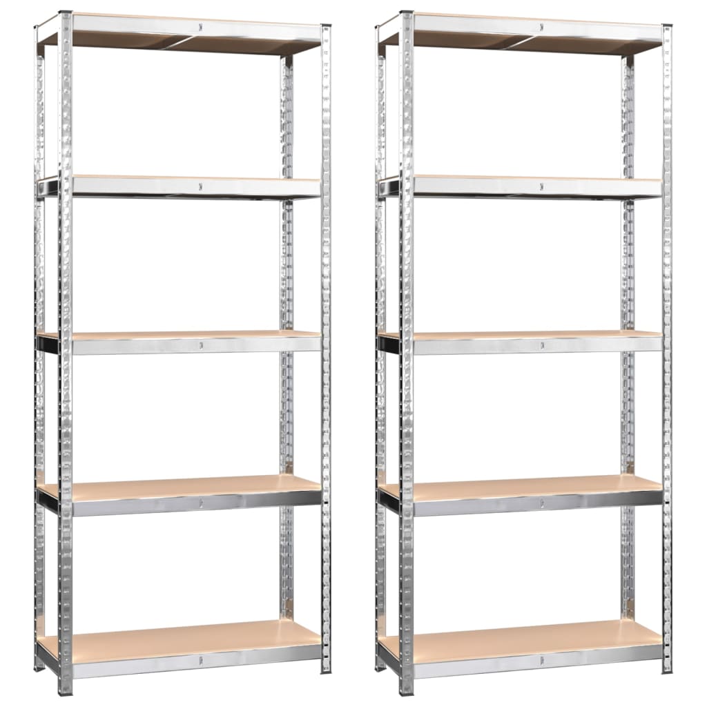VidaXL Storage rack 5-layers 2 pcs steel and engineered wood silver-colored