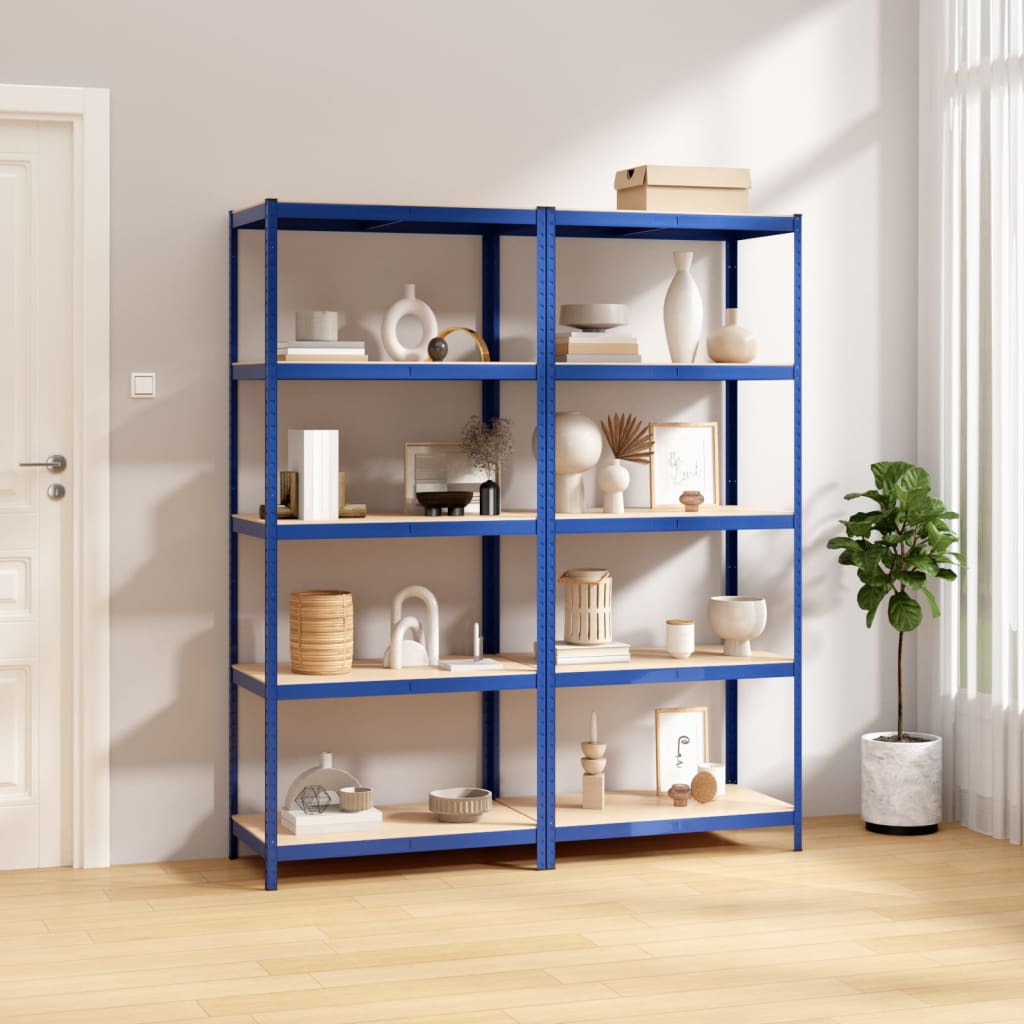 VidaXL Lagerregal 5-lagig 2 Stk. Stahl verarbeitetes Holz blau