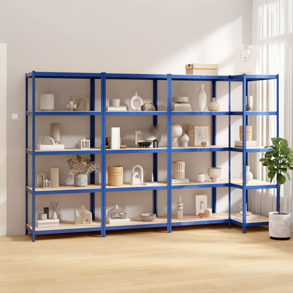 VidaXL Lagerregal 5-lagig 4 Stk. Stahl verarbeitetes Holz blau