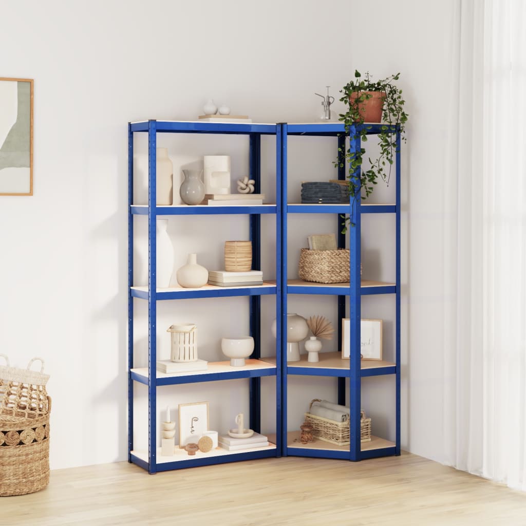 VidaXL Lagerregal 5-lagig 2 Stk. Stahl verarbeitetes Holz blau