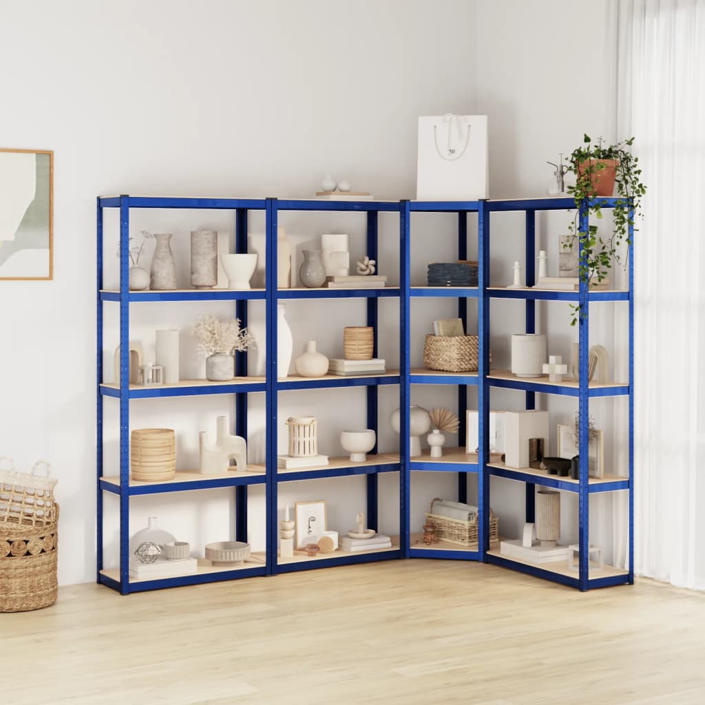 VidaXL Lagerregal 5-lagig 4 Stk. Stahl verarbeitetes Holz blau