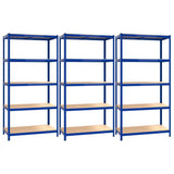 VidaXL Lagerregale 3 Stück 5-lagiger Stahl und Holzwerkstoff Blau