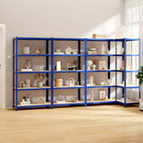 VidaXL Lagerregal 5-lagig 4 Stk. Stahl verarbeitetes Holz blau