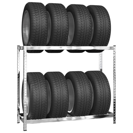 VidaXL Reifenregale 2-lagig 4 Stück 110x40x110 cm Stahl silberfarben