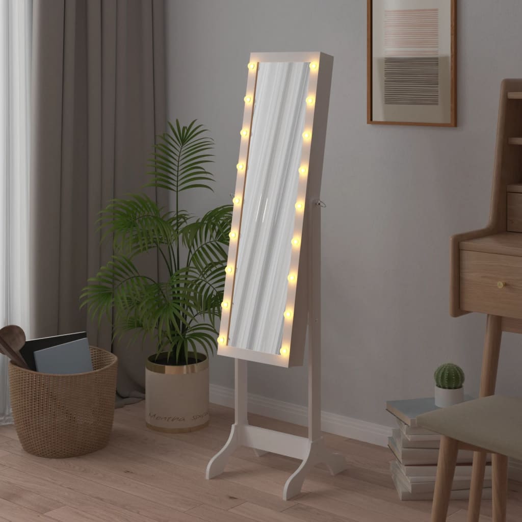 Vidaxx Spiegel freistehend mit LEDs 34x37x146 cm weiß