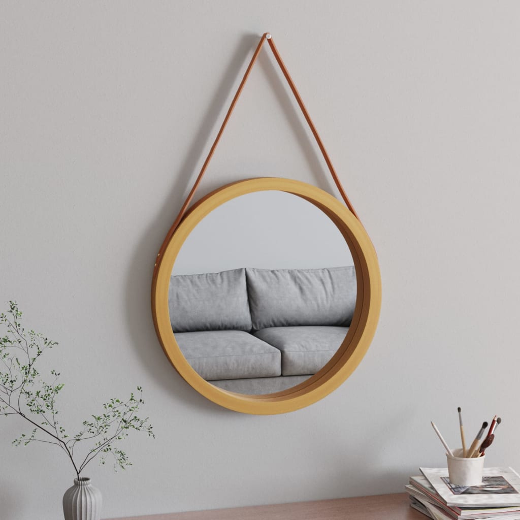 Vidaxxl Wandspiegel mit Band ø 55 cm goldfarben