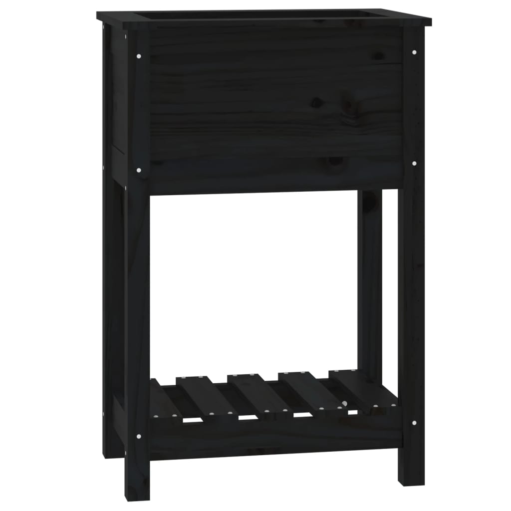VidaXL Pflanzgefäß mit Ablage 54x34,5x81 cm massives Kiefernholz schwarz