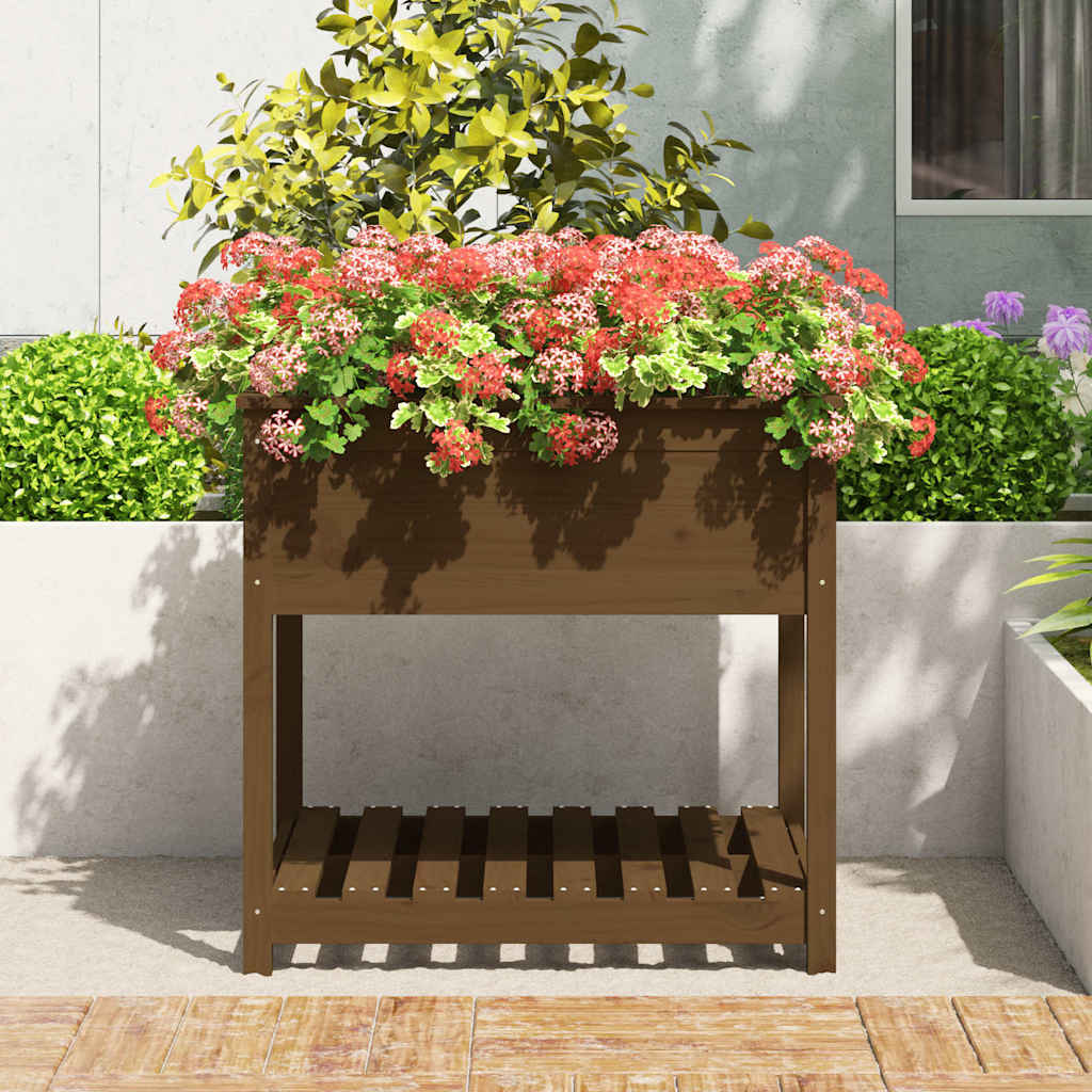 Vidaxx Pflanzgefäß mit Ablage 82,5x82,5x81 cm Kiefernholz honigbraun
