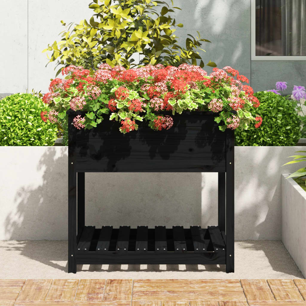 Vidaxx Pflanzgefäß mit Ablage 82,5x82,5x81 cm massives Kiefernholz schwarz