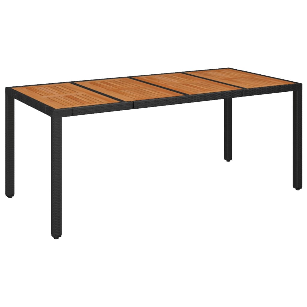 Vidaxl tuintafel met houten blad 190x90x75 cm poly rattan zwart