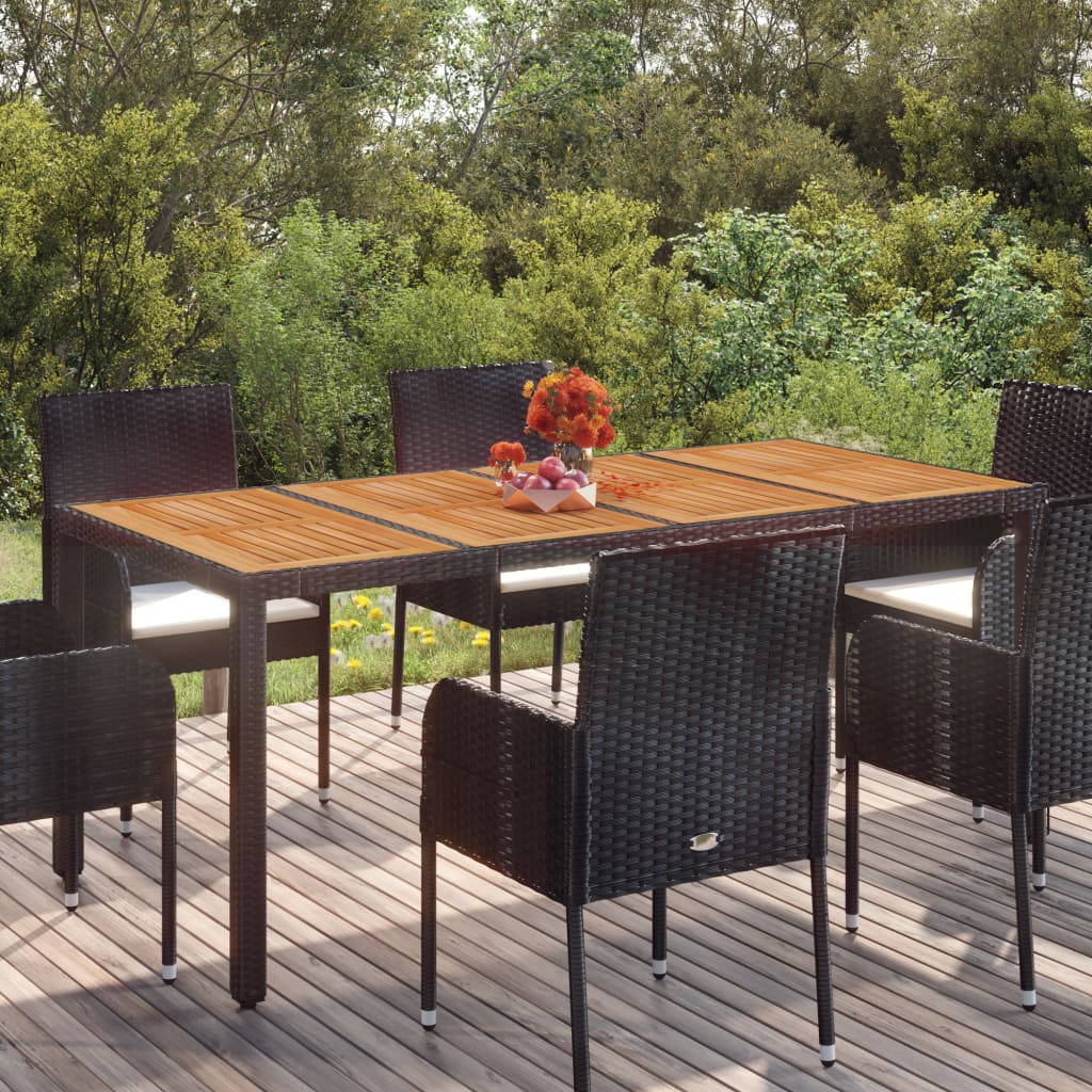 Vidaxl tuintafel met houten blad 190x90x75 cm poly rattan zwart