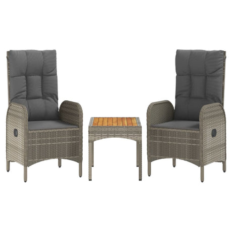 Vidaxl 3-delige loungeset met kussens poly rattan grijs