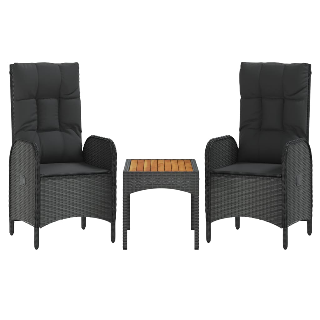 Vidaxl 3-delige loungeset met kussens poly rattan zwart