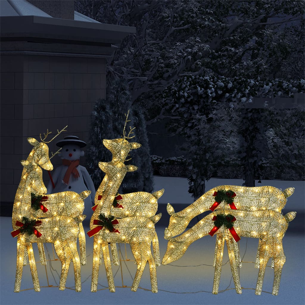 VidaXL Weihnachts-Rentier 6 Stück warmweißes Netz goldfarben