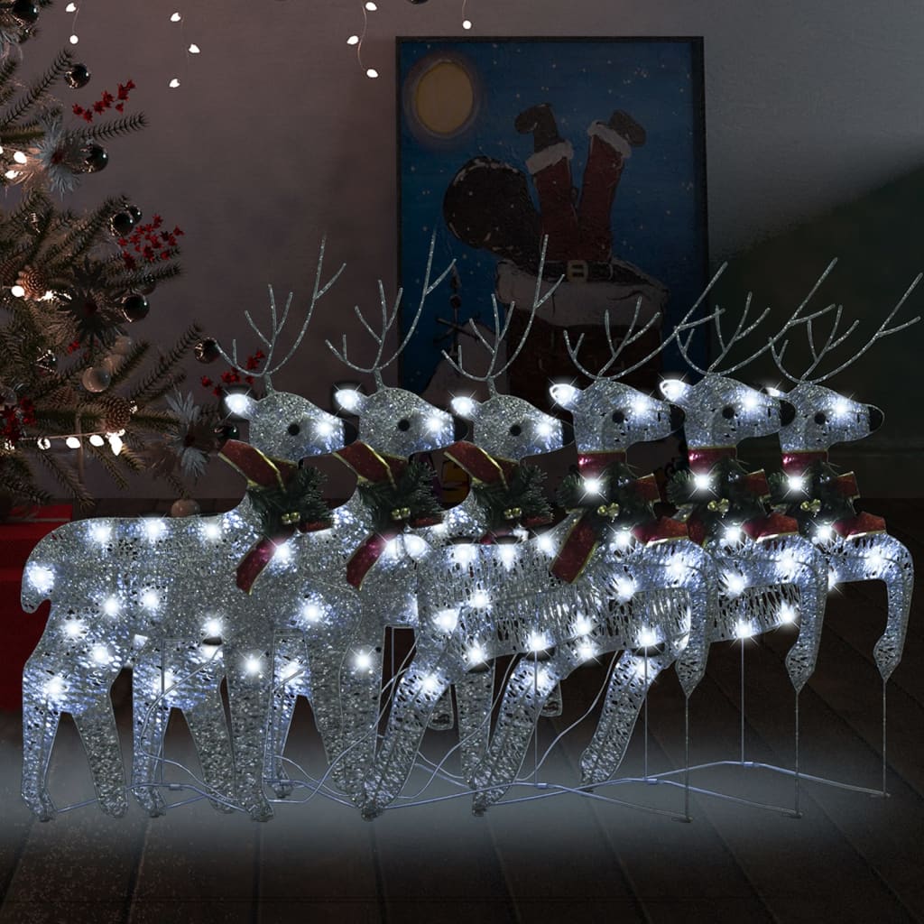 VidaXL Weihnachtsrentier 6 Stk. 120 LEDs Silber