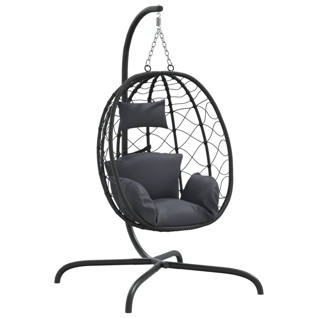 VidaXL Eier-Hängesessel mit Kissen aus anthrazitfarbenem Polyrattan-Stahl