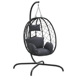 VidaXL Eier-Hängesessel mit Kissen aus anthrazitfarbenem Polyrattan-Stahl