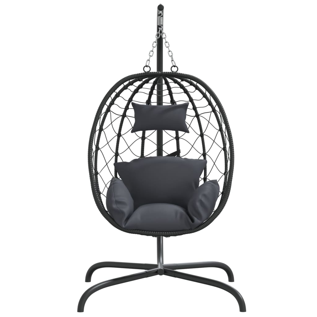 VidaXL Eier-Hängesessel mit Kissen aus anthrazitfarbenem Polyrattan-Stahl