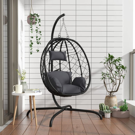 VidaXL Eier-Hängesessel mit Kissen aus anthrazitfarbenem Polyrattan-Stahl