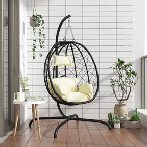 VidaXL Eier-Hängesessel mit Kissen aus cremeweißem Polyrattan-Stahl