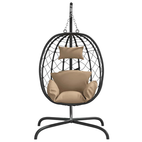 VidaXL Hängesessel in Eiform mit Kissen aus taupefarbenem Polyrattanstahl