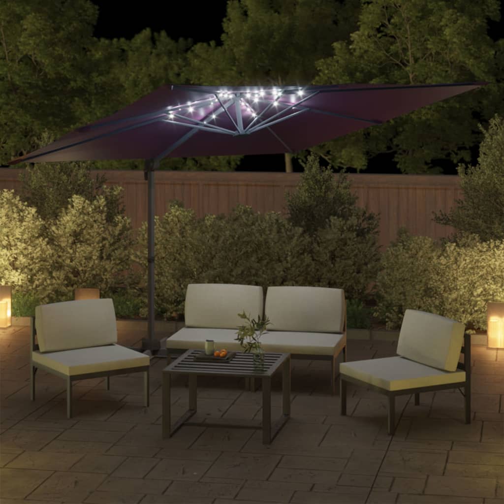 Vidaxx schwimmender Sonnenschirm mit LED-Beleuchtung 400x300 cm Burgunderrot