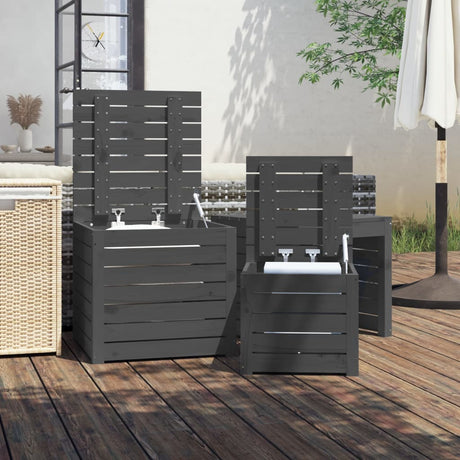 Vidaxl 3-delige tuinboxset massief grenenhout grijs