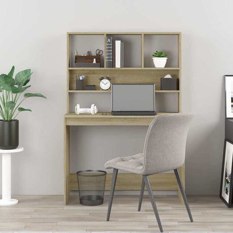 Vidaxl bureau met schappen 102x45x148 bewerkt hout sonoma eikenkleur