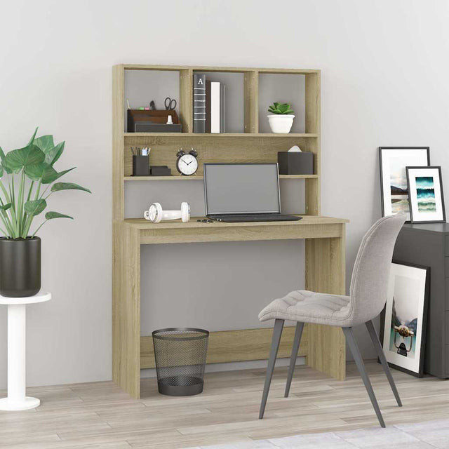 Vidaxl bureau met schappen 102x45x148 bewerkt hout sonoma eikenkleur