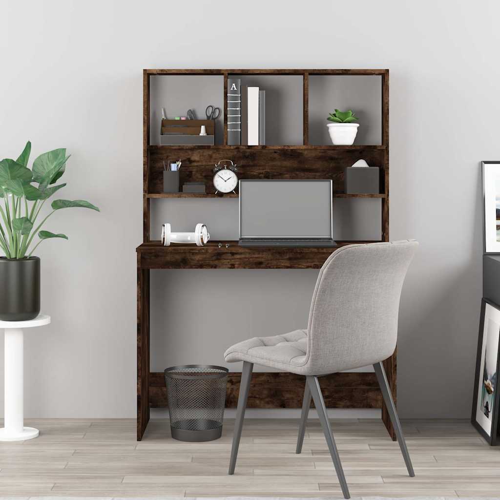Vidaxl bureau met schappen 102x45x148 cm bewerkt hout gerookt eiken