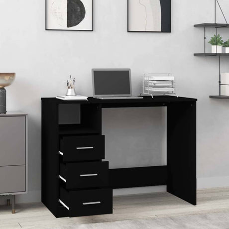 Vidaxl bureau met lades 102x50x76 cm bewerkt hout zwart