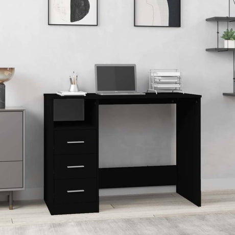 Vidaxl bureau met lades 102x50x76 cm bewerkt hout zwart