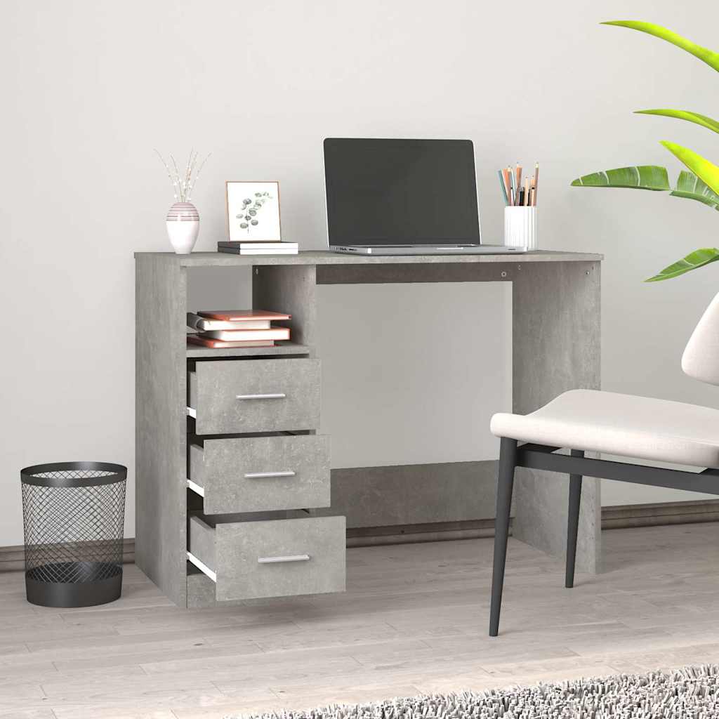 Vidaxl bureau met lades 102x50x76 cm bewerkt hout betongrijs