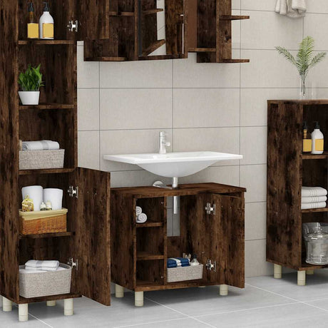 Vidaxl badkamerkast 60x32x53,5 cm bewerkt hout gerookt eikenkleurig