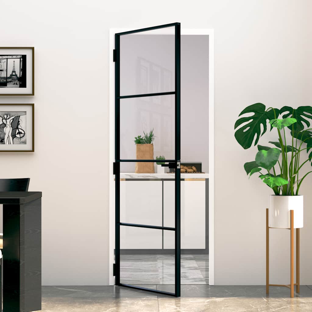 VidaXL Innentür 76x201,5 cm gehärtetes Glas und Aluminium schmal schwarz