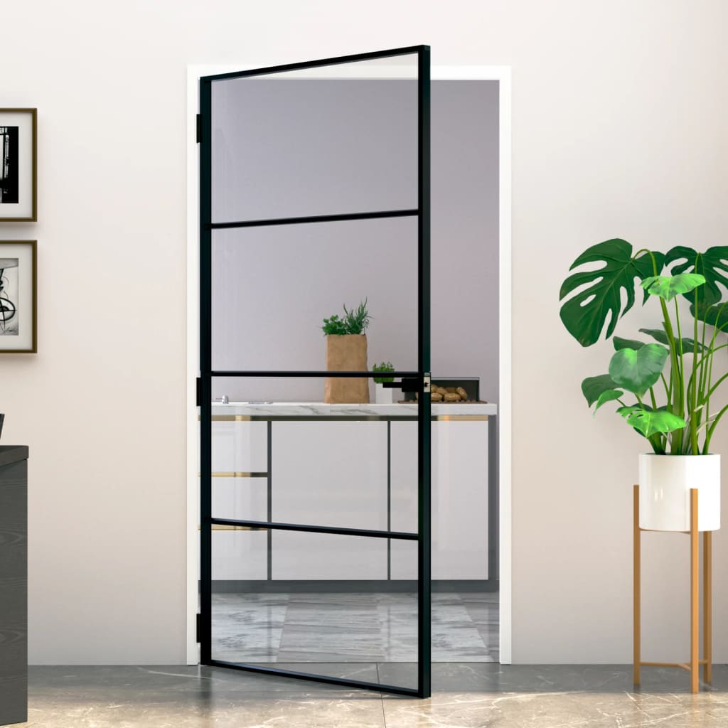 VidaXL Innentür 102x201,5 cm gehärtetes Glas und Aluminium schmal schwarz