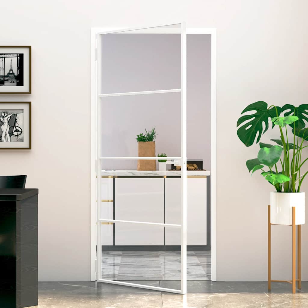 VidaXL Innentür 93x201,5 cm gehärtetes Glas und Aluminium schmal weiß