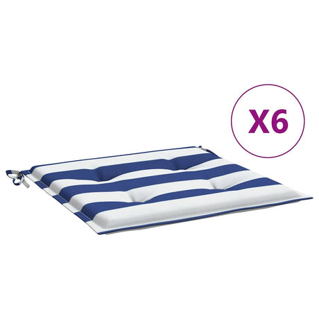 VidaXL Gartenstuhlkissen 6 Stück gestreift 40x40x4 cm Stoff weiß und blau