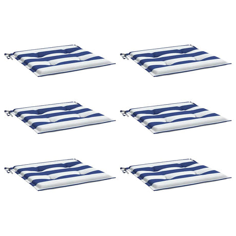 VidaXL Gartenstuhlkissen 6 Stück gestreift 40x40x4 cm Stoff weiß und blau