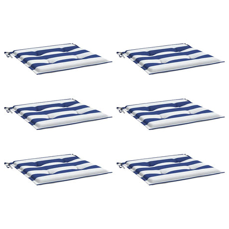 VidaXL Gartenstuhlkissen 6 Stück gestreift 40x40x4 cm Stoff weiß und blau