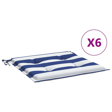 VidaXL Gartenstuhlkissen 6 Stück gestreift 50x50x4 cm Stoff weiß und blau
