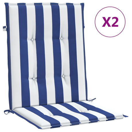 VidaXL Stuhlkissen, 2 Stück, niedrige Rückenlehne, gestreifter Stoff, Weiß und Blau