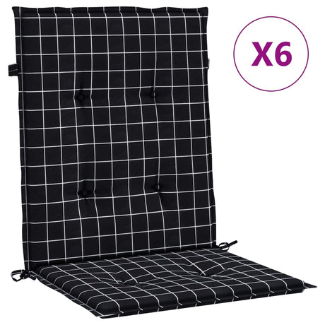 Vidaxl stoelkussens 6 st lage rug ruitpatroon stof zwart