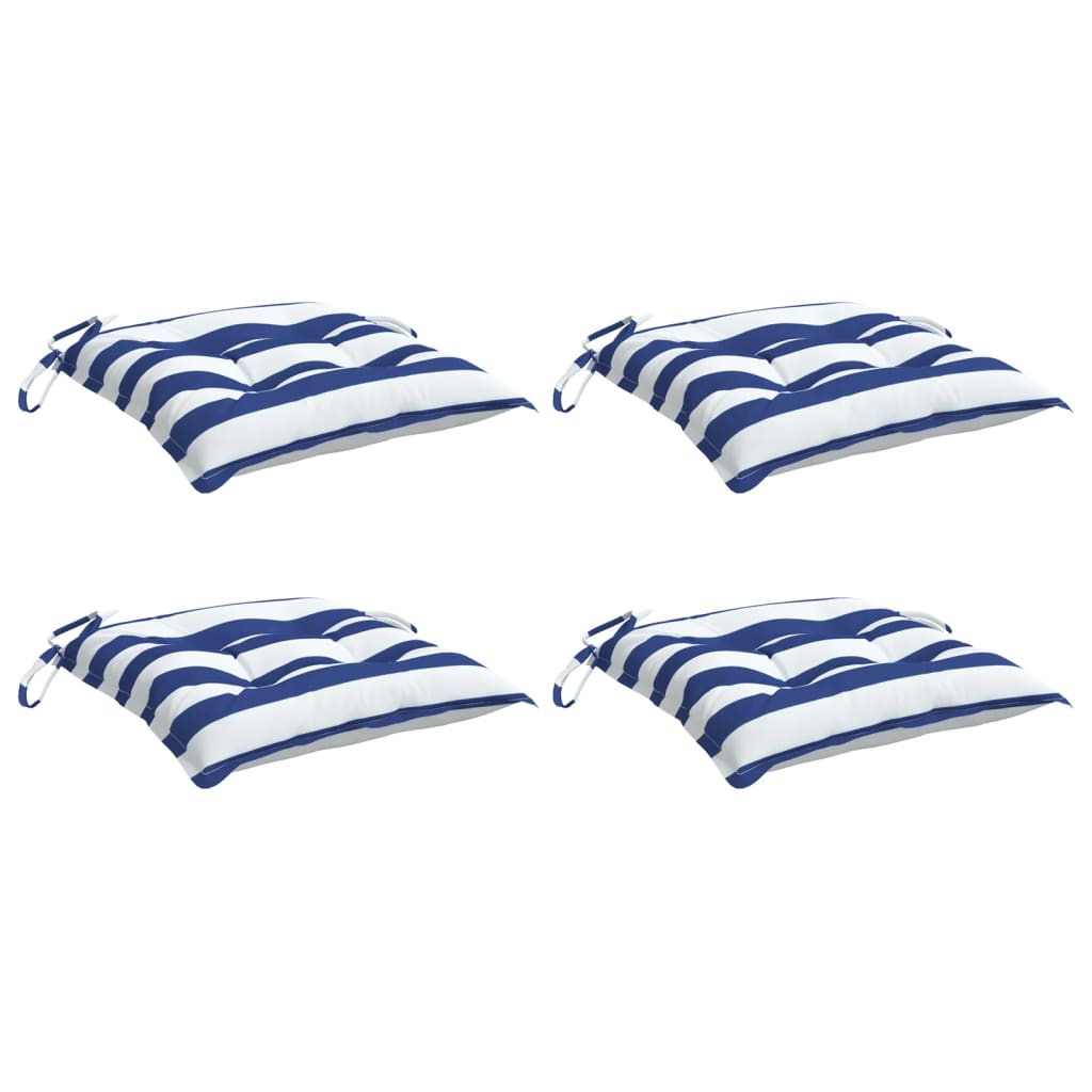 VidaXL Stuhlkissen 4 Stück gestreift 40x40x7 cm Stoff weiß und blau