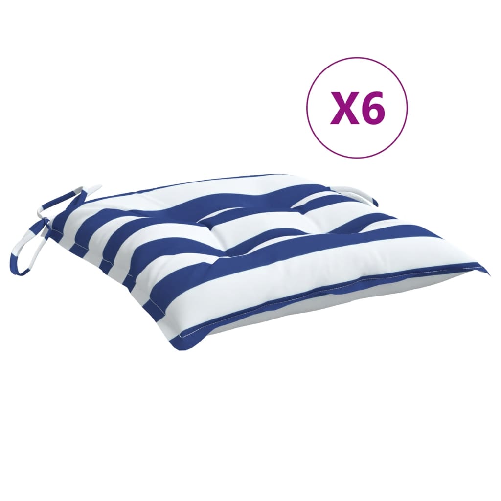 Vidaxx Stuhlkissen 6 Stück 50x50x7 cm Stoff weiß und blau gestreift