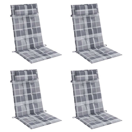 Vidaxl stoelkussens 4 st hoge rug ruitpatroon oxford stof grijs